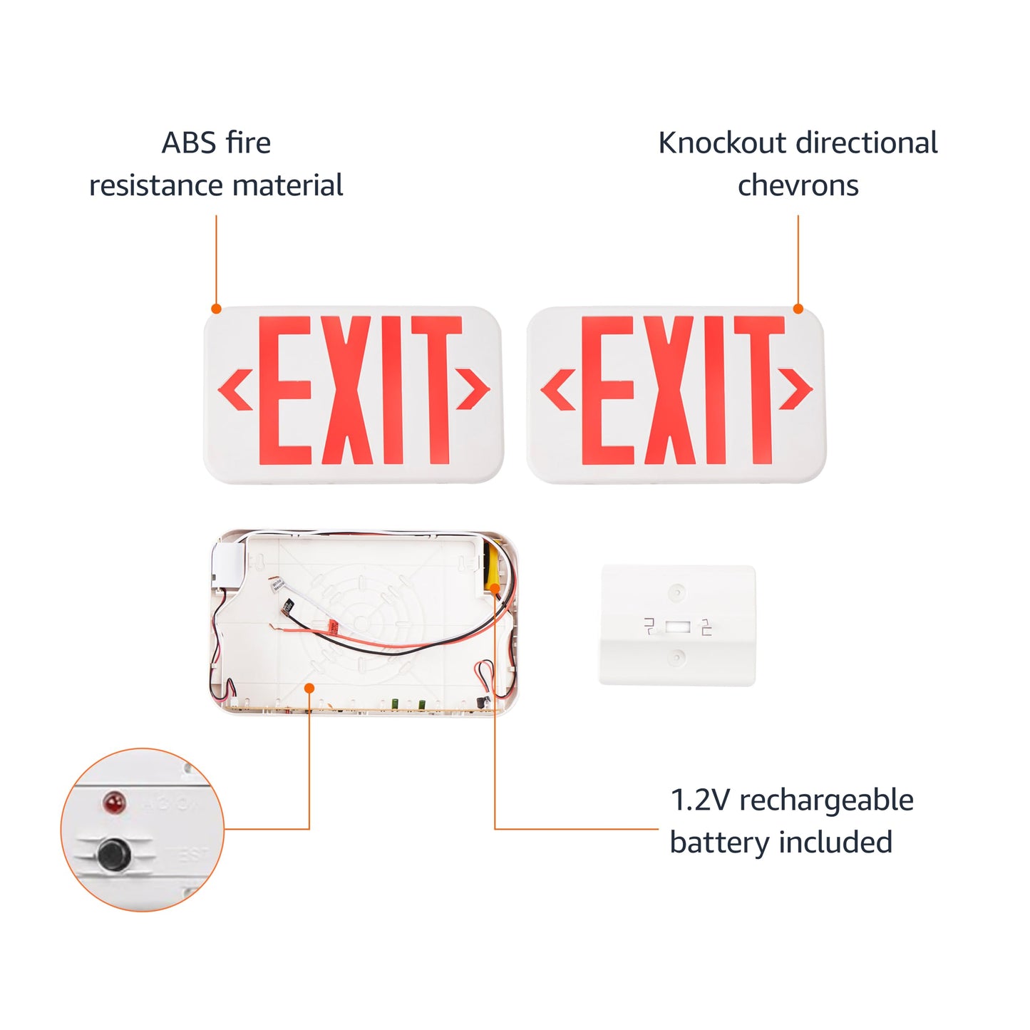 Amazon Basics Acrylonitrile Butadiene Styrene LED Emergency Exit Sign, UL Certified, 1-Pack, Double Face Exit, Hardwired with Battery Backup, Red