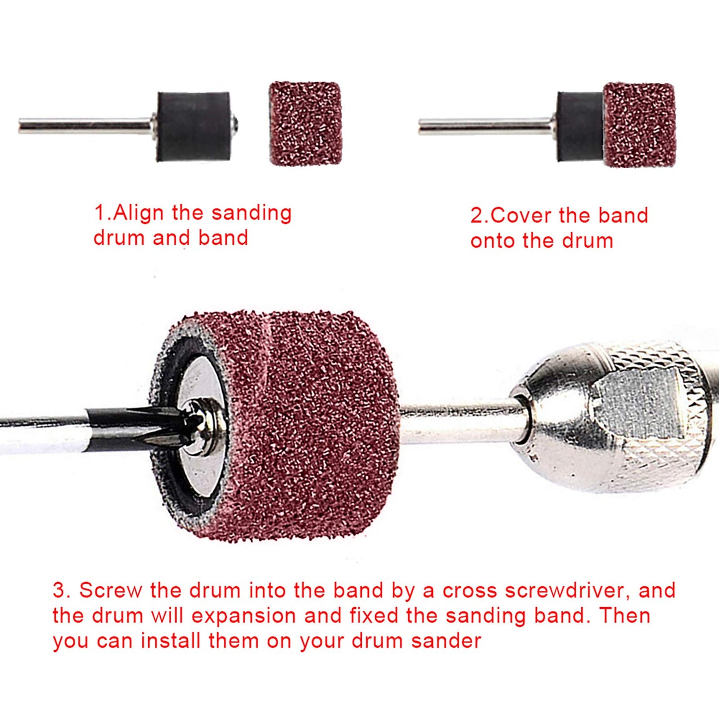 AUSTOR Aluminum Oxide Sanding Drum Set, 132-Piece Kit with 120 Sanding Sleeves & 12 Drum Mandrels for Dremel Rotary Tool
