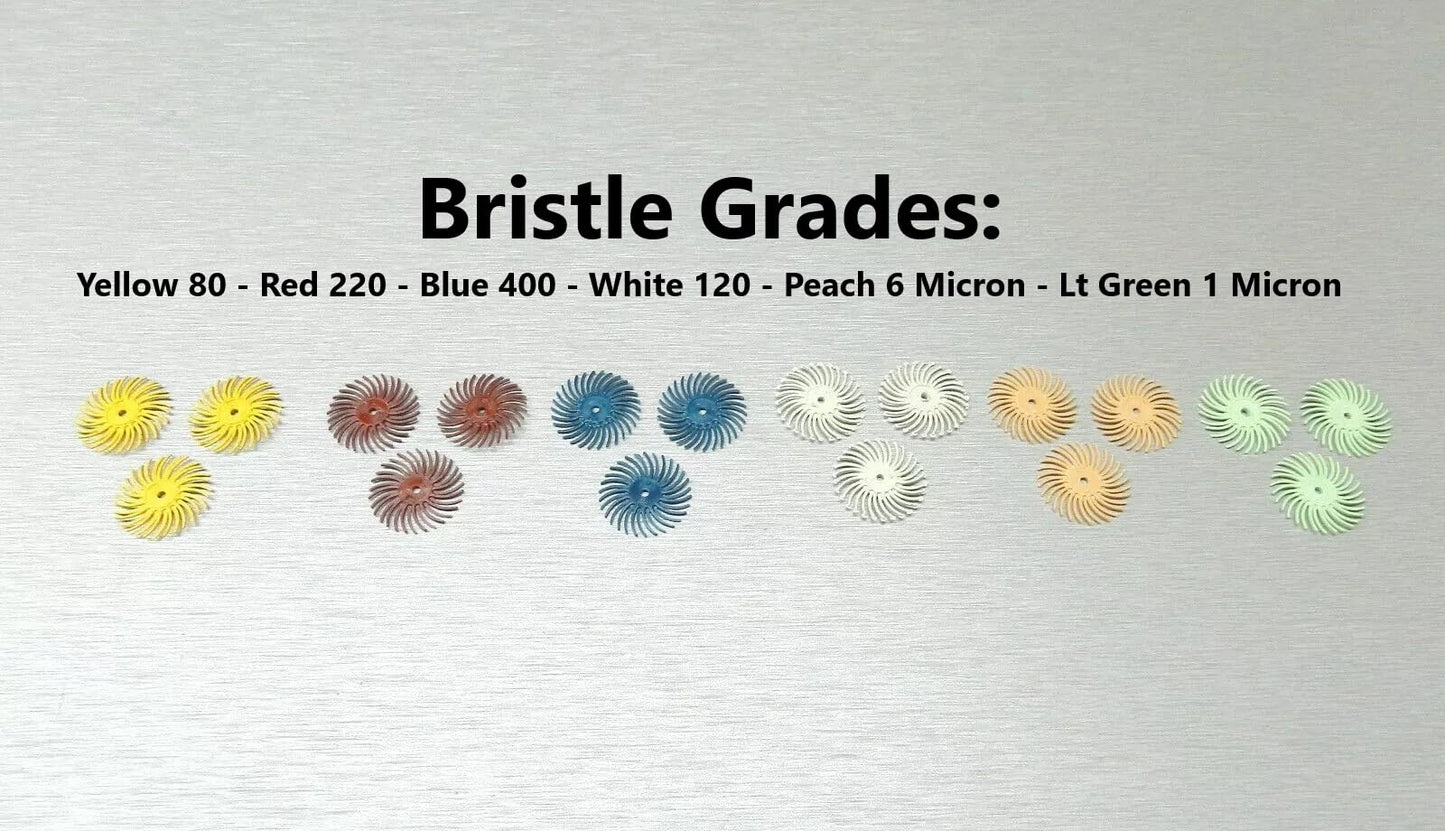 3m Radial Bristle Disc 3/4" Diameter Brush Assortment 19 PCS Set 6 Different Grits and Mandrel by JTS Made in USA