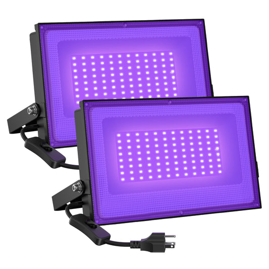 Onforu 2-Pack 60W LED Black Lights, Plug-In Blacklight Flood Lights, IP66 Waterproof UV Lights for Party, Halloween, Glow Decor