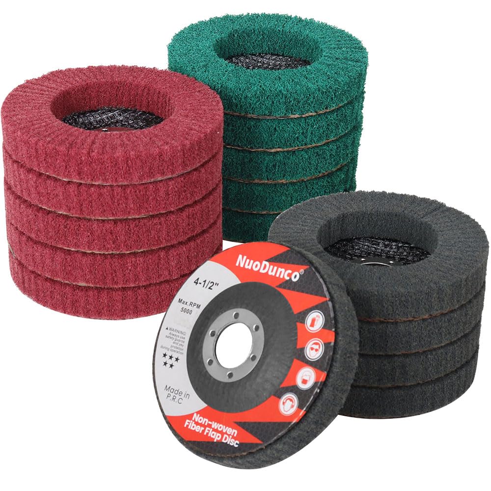 NuoDunco 15-Piece Scour Flap Disc Set, 4-1/2" Angle Grinder Pads, 180/320/600 Grit for Metal & Wood Polishing, Rust & Paint Removal