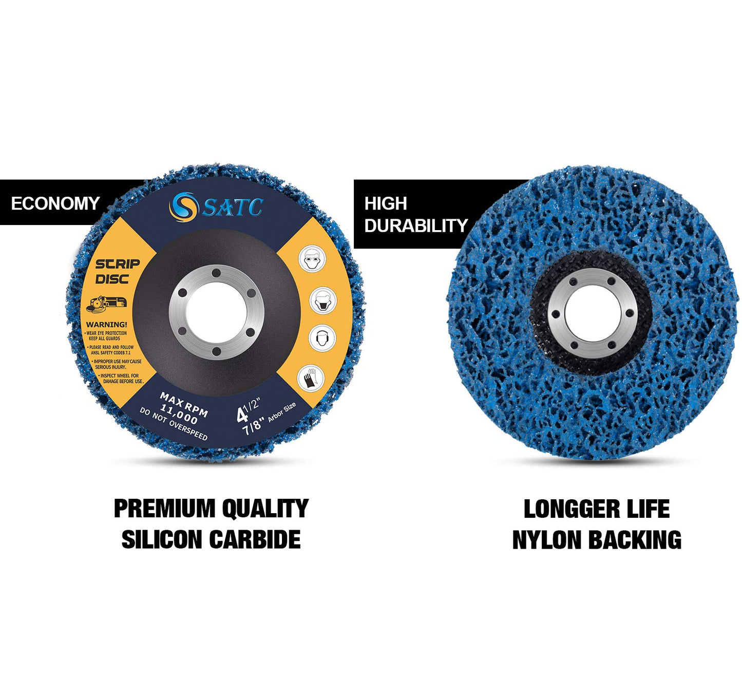 SATC 5PCS 4-1/2" Poly Strip Discs, Rust & Paint Remover Wheels, Blue Abrasive Oxidation Removal for Angle Grinder