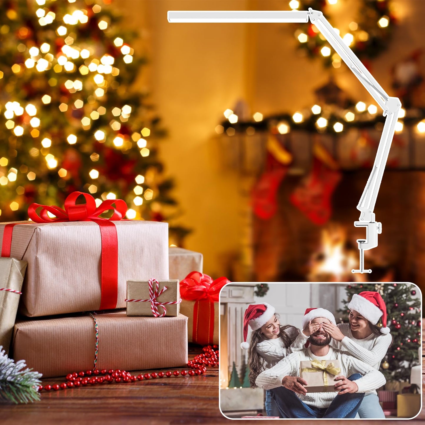 BZBRLZ LED Desk Lamp, 16” Wide Head Manicure Table Light, Dimmable Eye-Care Drafting Lamp, 3 Color Modes, 10 Brightness Levels, Memory Function, Adapter (White)