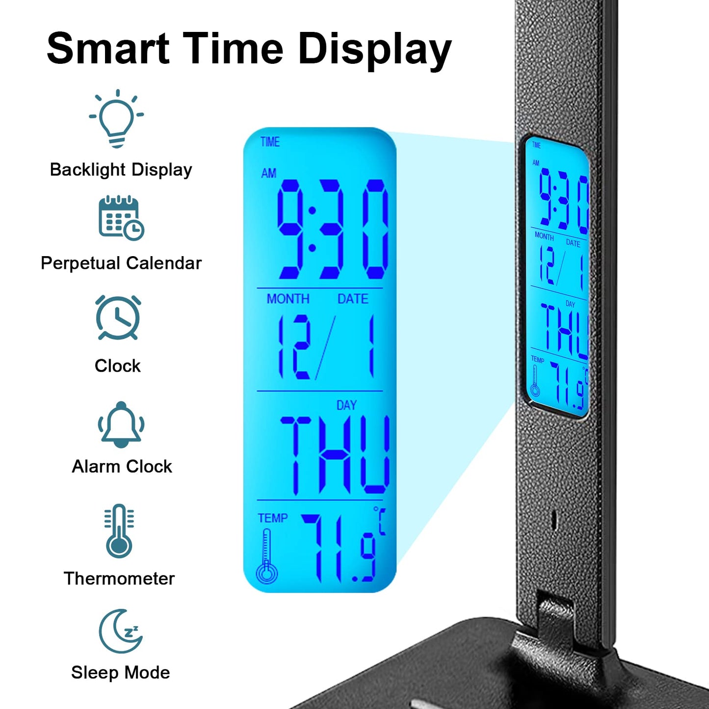 LAOPAO Desk Lamp with Wireless Charger: USB Charging Port, Table Lamp with Clock, Desk Lamps for Home Office College Dorm Room Essentials