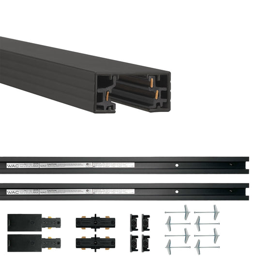 WAC Lighting H Track 8FT Single Circuit, 120V Field-Cuttable, Includes Power Feeds, Connectors & Endcaps, Black, Pack of 2