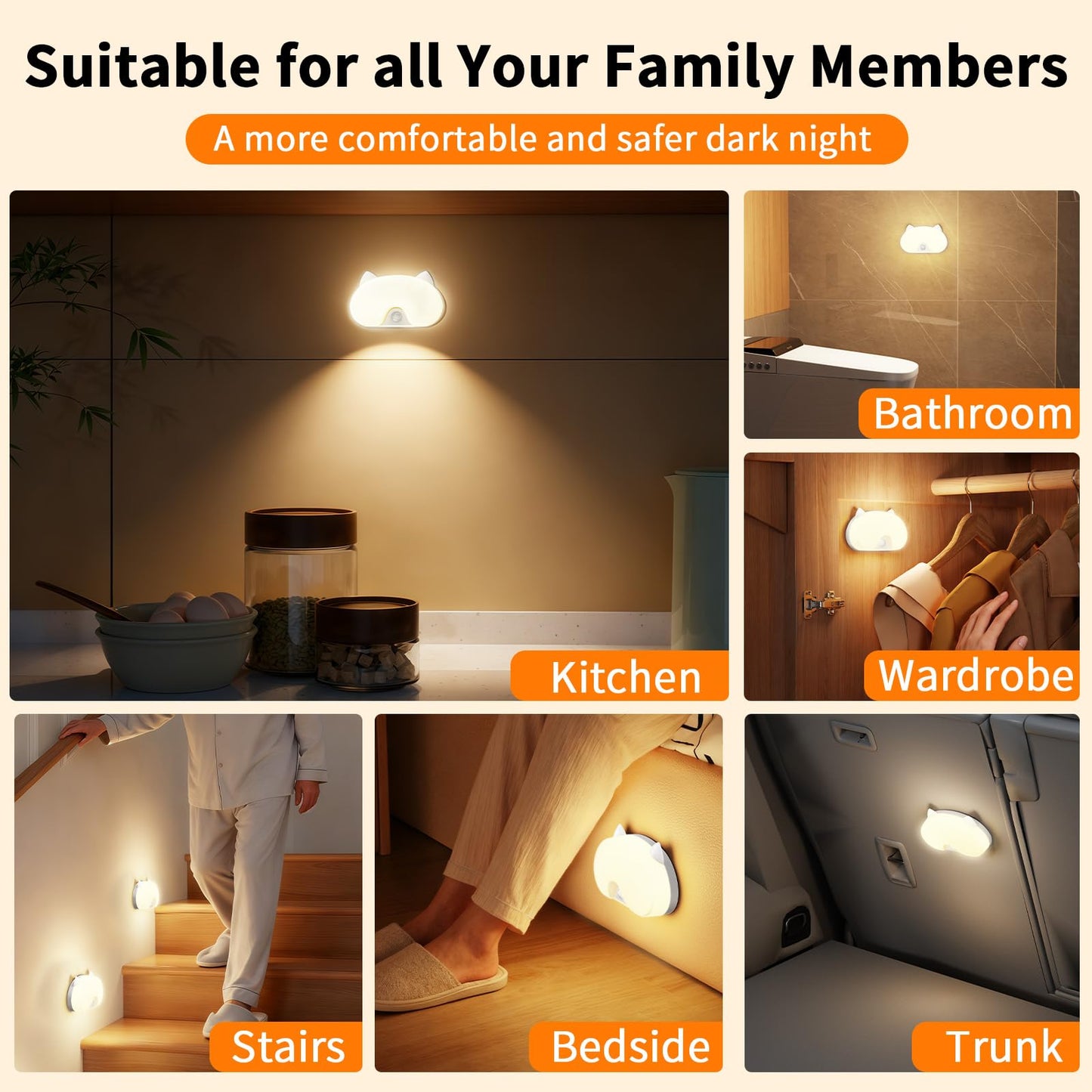 Blissfuhue 3-Pack Motion Sensor Stair Lights – Rechargeable, Magnetic, Wireless LED Step Lights for Hallway, Bedroom, Kitchen