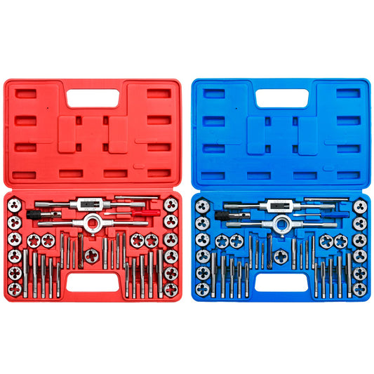 80-Piece SAE & Metric Tap and Die Set, #4–1/2" & M3–M12, Coarse/Fine/Pipe Threads, Complete Handles & Accessories Threading Kit