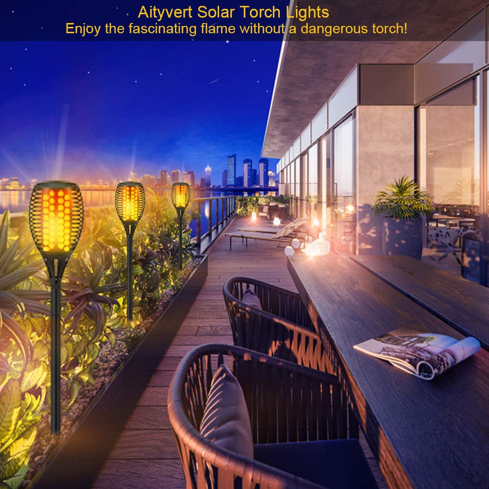 Aityvert 43" Solar Torch Lights, Flickering Flame Outdoor Waterproof Landscape Lighting, Dusk-to-Dawn Auto On/Off, 4-Pack for Yard & Garden