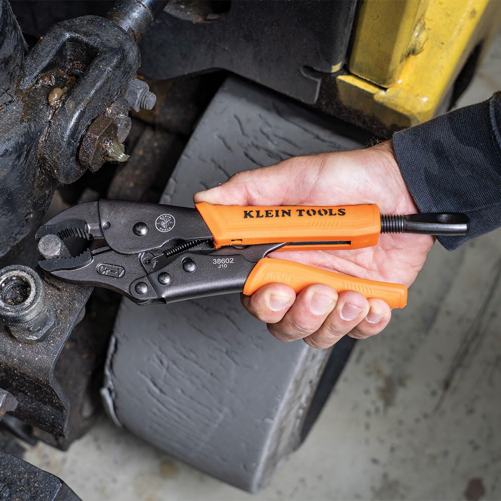 Klein Tools 38660 Locking Pliers Set, 7-Inch and 10-Inch Curved Jaw Pliers, Quick Release Handles, High Torque and Gripping Power, 2-Piece