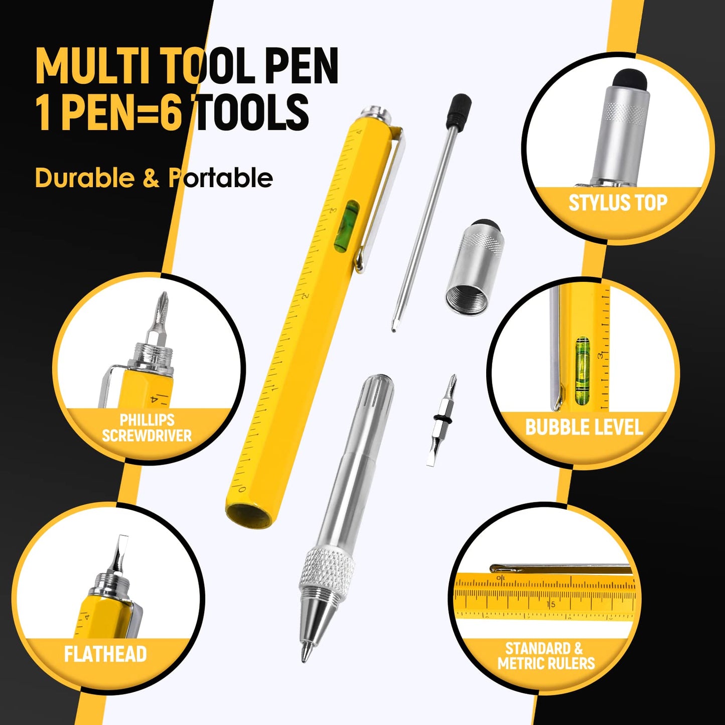 BIIB 6-in-1 Multitool Pen for Men – Unique Birthday, Dad, Husband, Boyfriend Gift, Cool Gadget for Him Who Has Everything