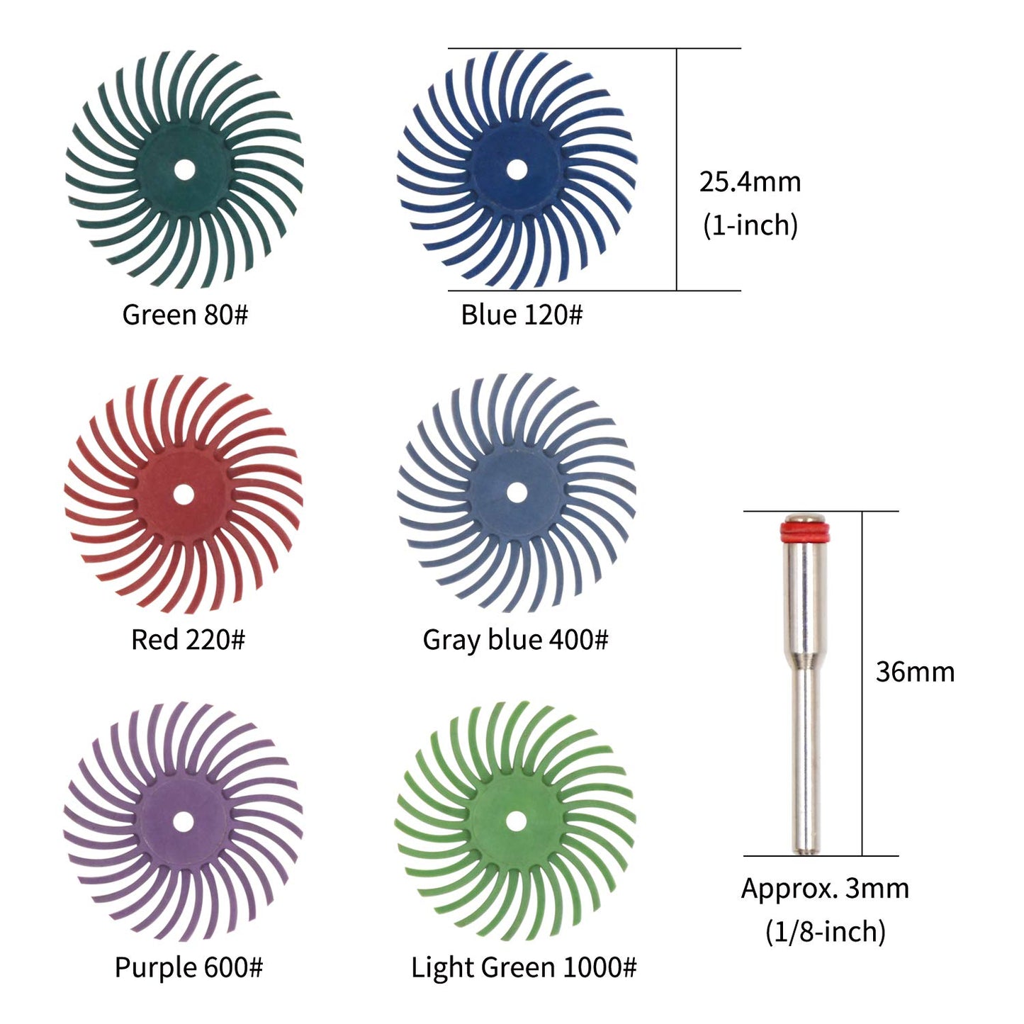 Radial Bristle Disc, GOXAWEE 66Pcs (1") Detail Abrasive Brush Kit (1/8" Shank Mandrel) for Rotary Tool - Mixed Grit 80# 120# 220# 400# 600# 1000#
