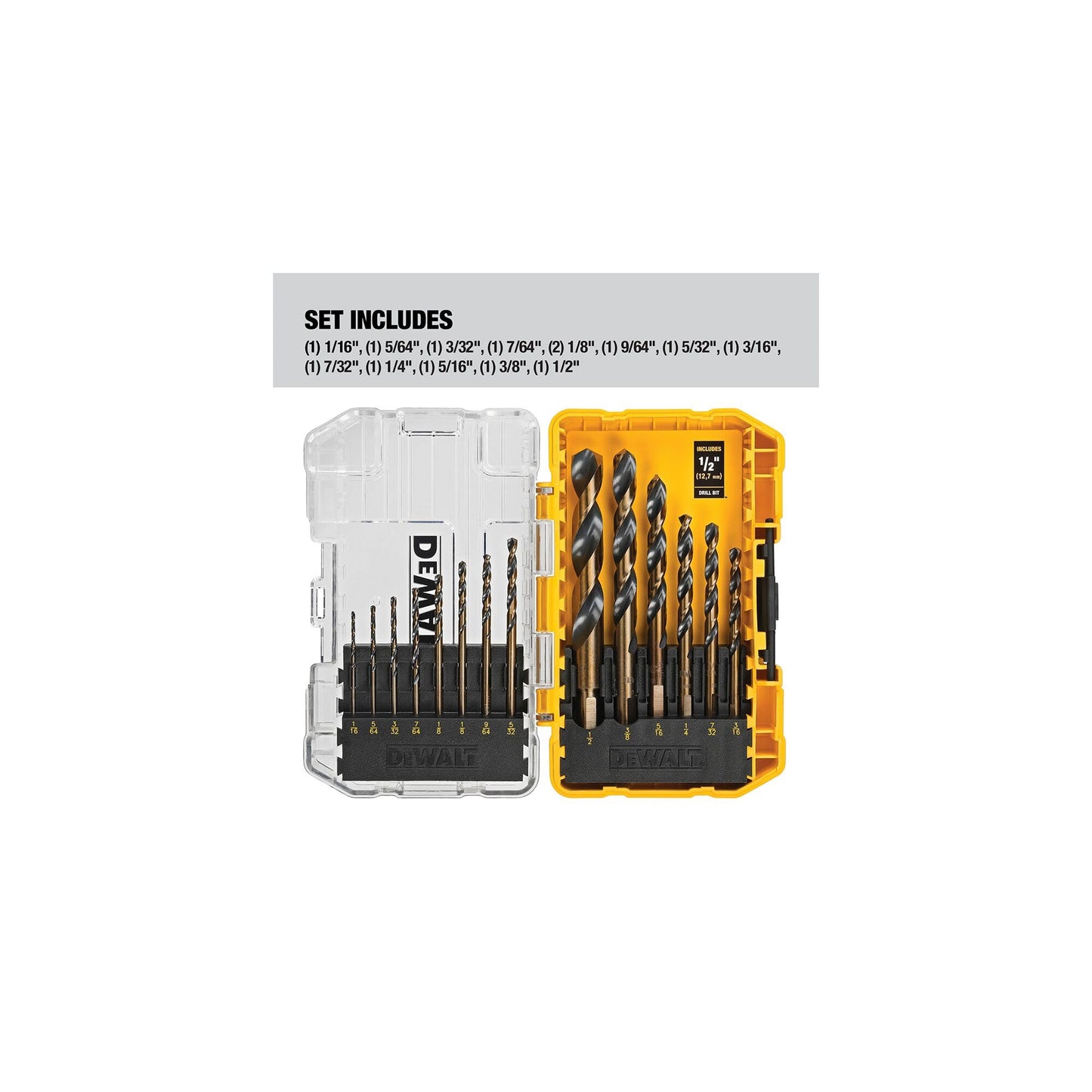 DEWALT Drill Bit Set, 3-Flats Shank,14-Piece, 135 Degree Split Point, for Plastic, Wood and Metal (DWA1184)