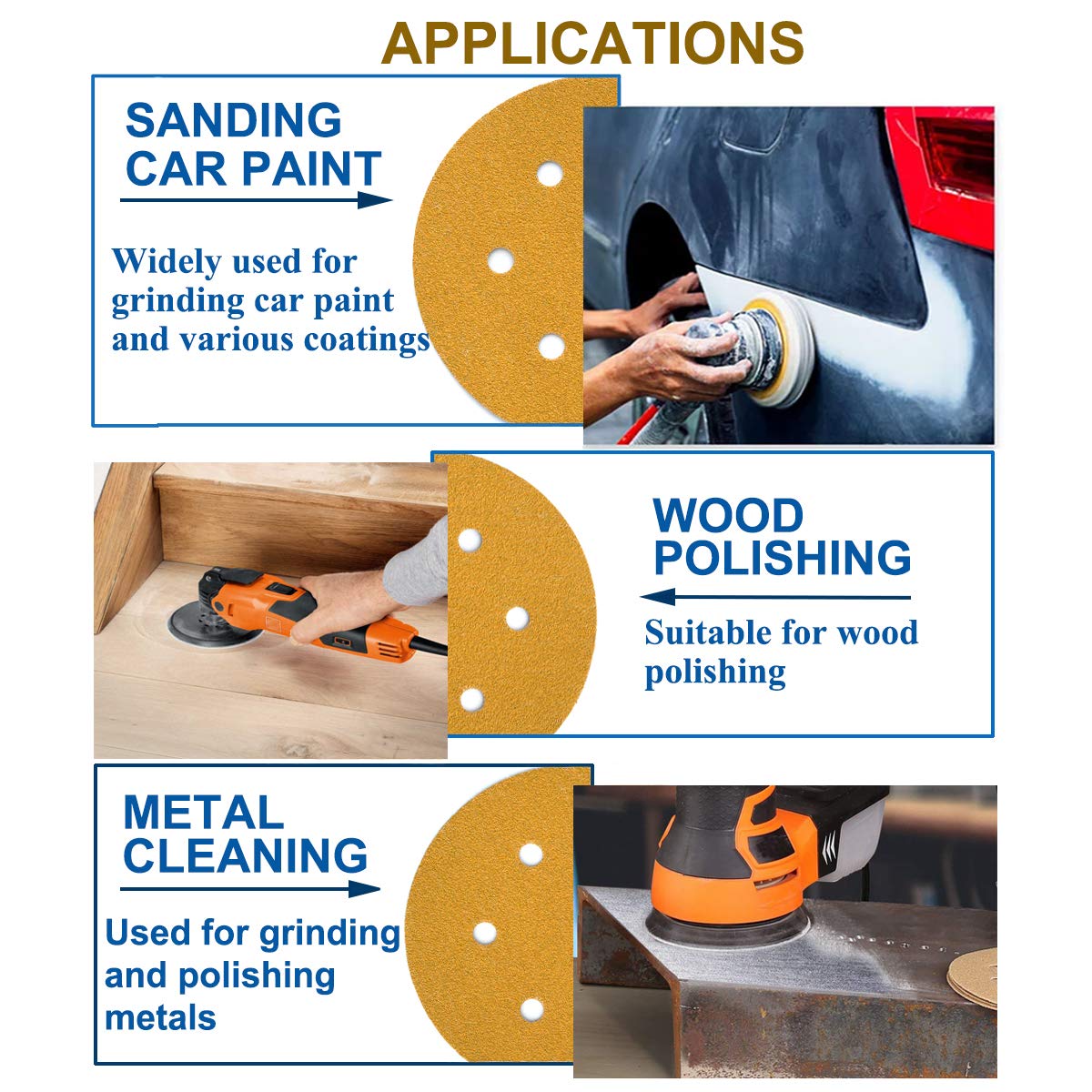 Aiyard 6-Inch 6-Hole Hook and Loop Sanding Discs 320-Grit, Random Orbital Sandpaper for Automotive and Woodworking, 100-Pack