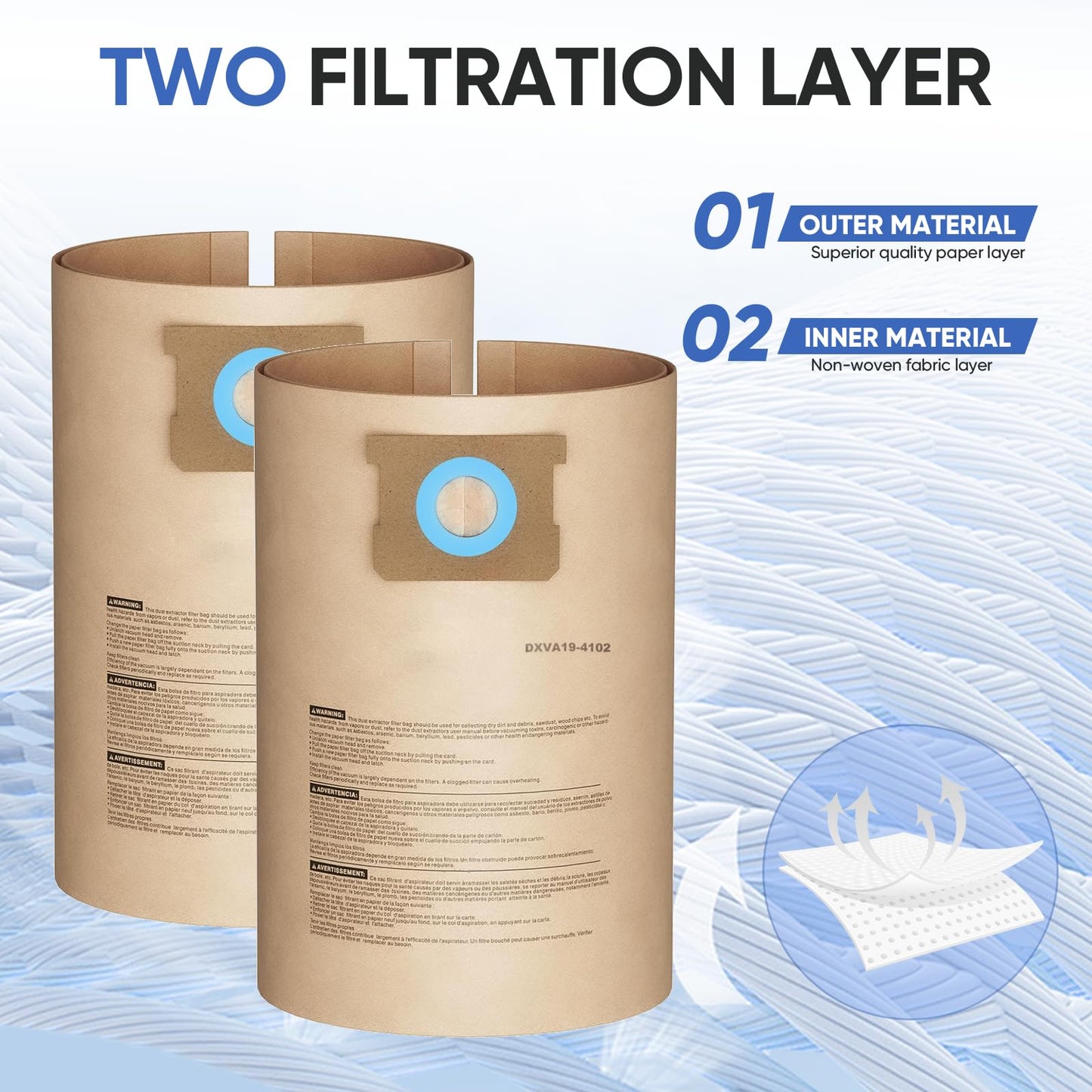 BIHARNT 12 Pack DXVA19-4102 Dust Bags for DEWALT 12-16 Gallon Wet Dry Vacuum, Compatible with DXV12P DXV14P DXV16P DXV16PA DXV16S