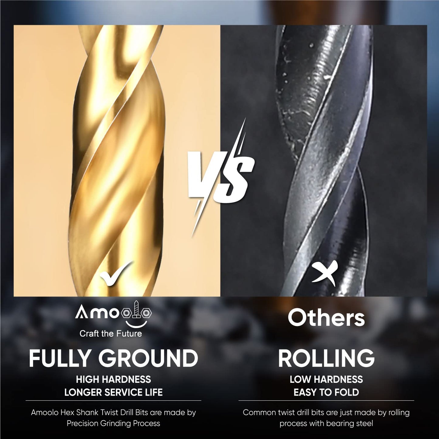 Amoolo 16-Piece Hex Shank Drill Bit Set, HSS Titanium Impact Bits for Wood, Metal, Steel & Plastic, Quick-Change 1/16"-1/4"