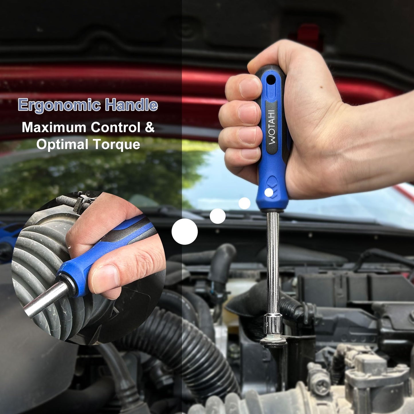 WOTAHI 7-Piece SAE Hex Nut Driver Set, 3/16–1/2 in Sizes, 3.5 in Shaft with 1 in Hollow & 2.5 in Solid Design