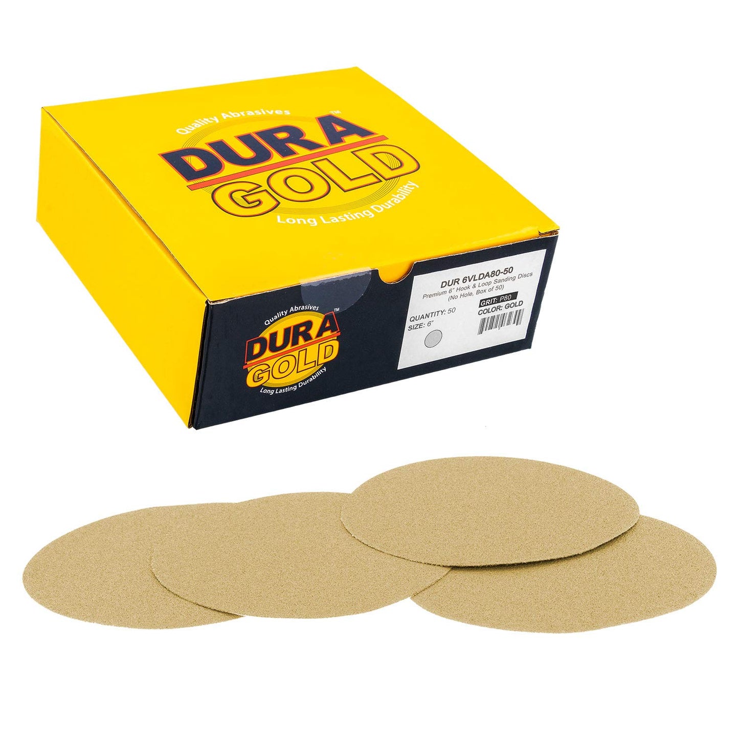 Dura-Gold Premium 6 Inch Hook and Loop Sanding Discs, 80 Grit, 50-Pack, Automotive Sandpaper Discs, Medium Cut Sand Paper