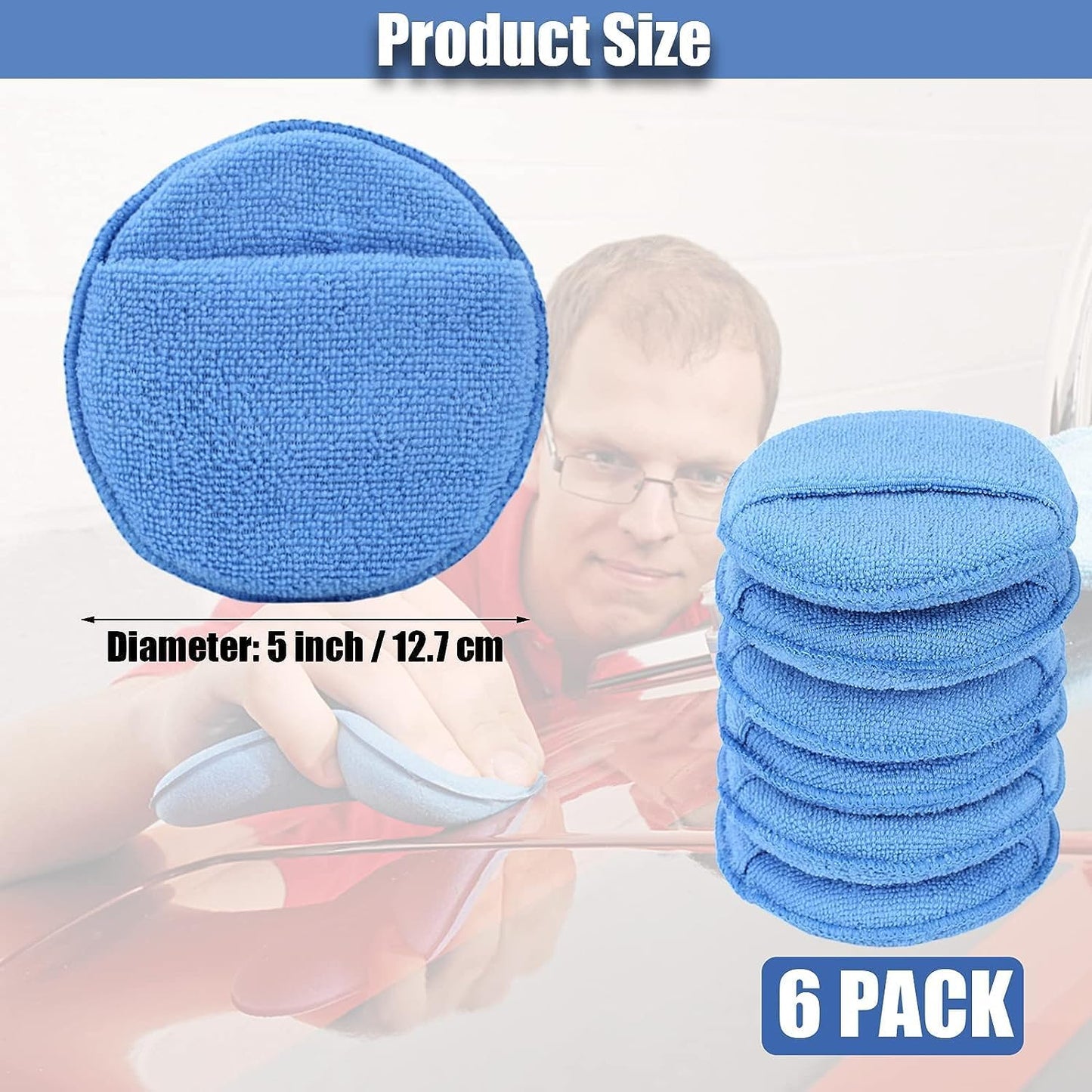 FONAROLL Microfiber Wax Applicator Pads with Finger Pocket, 5-Inch Buffing & Polishing Pads for Car Detailing, Cleaning & Waxing (6 Pack)