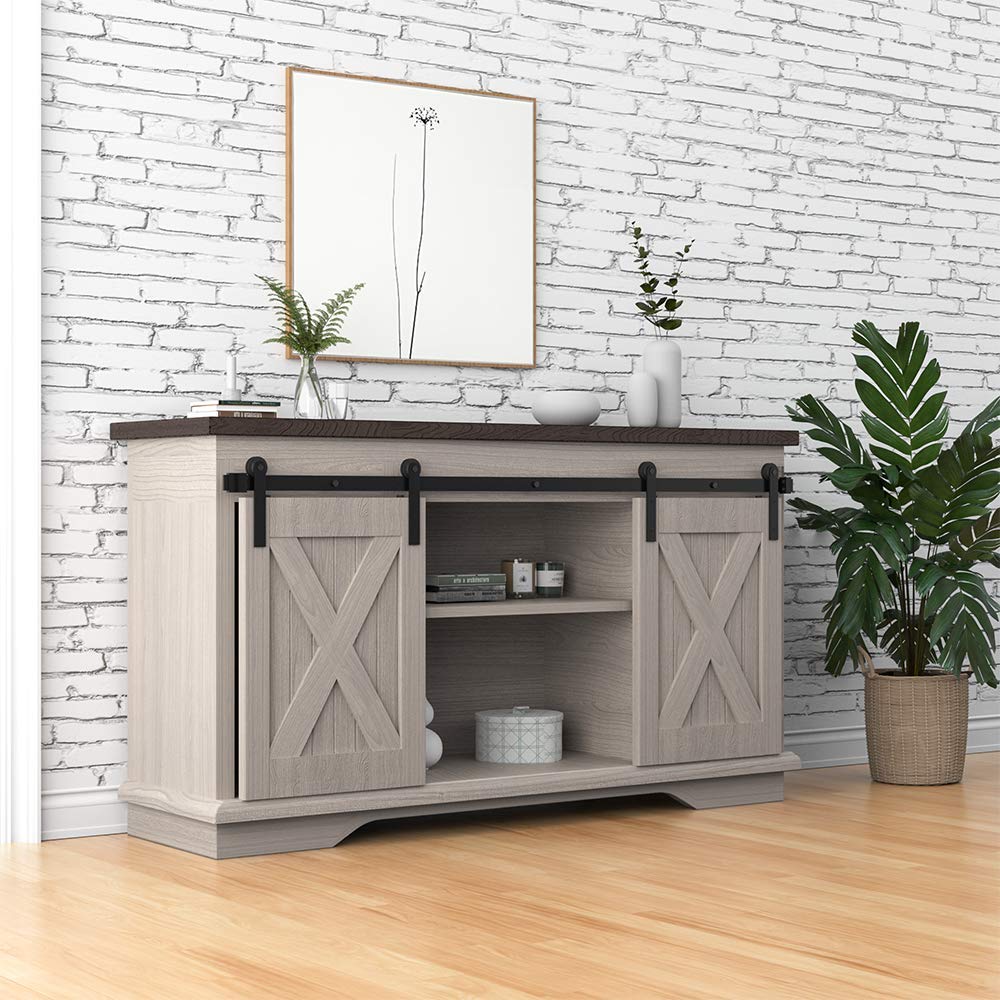 WINSOON 6FT Super Mini Barn Door Hardware Kit for Sliding Double Doors Small TV Stands Wardrobe Cabinets, I Shape Hanger (6FT Double Doors Kit)