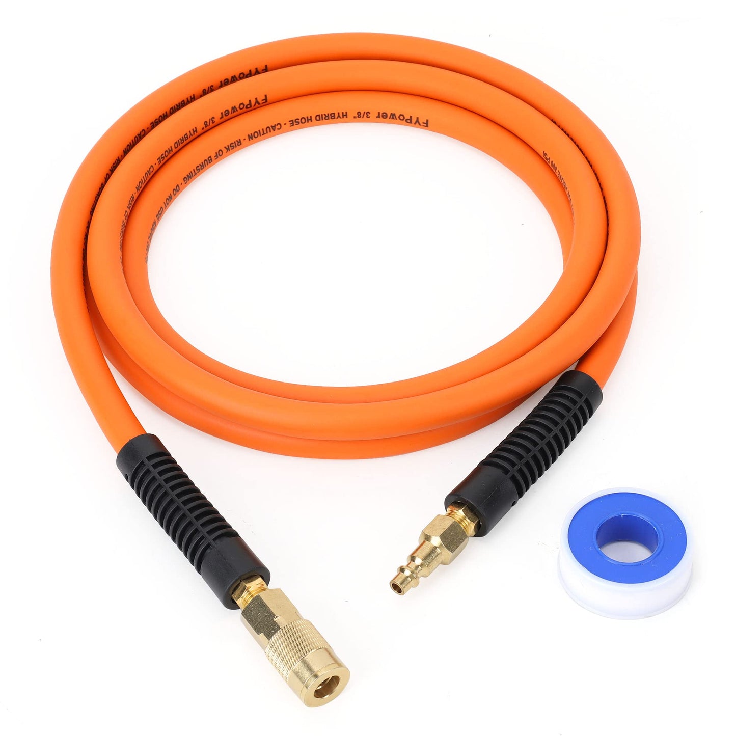 FYPower 3/8" x 10ft Air Compressor Whip Hose, Flexible Kink-Resistant Hybrid Hose with 1/4" Industrial Quick Coupler & Plug Kit
