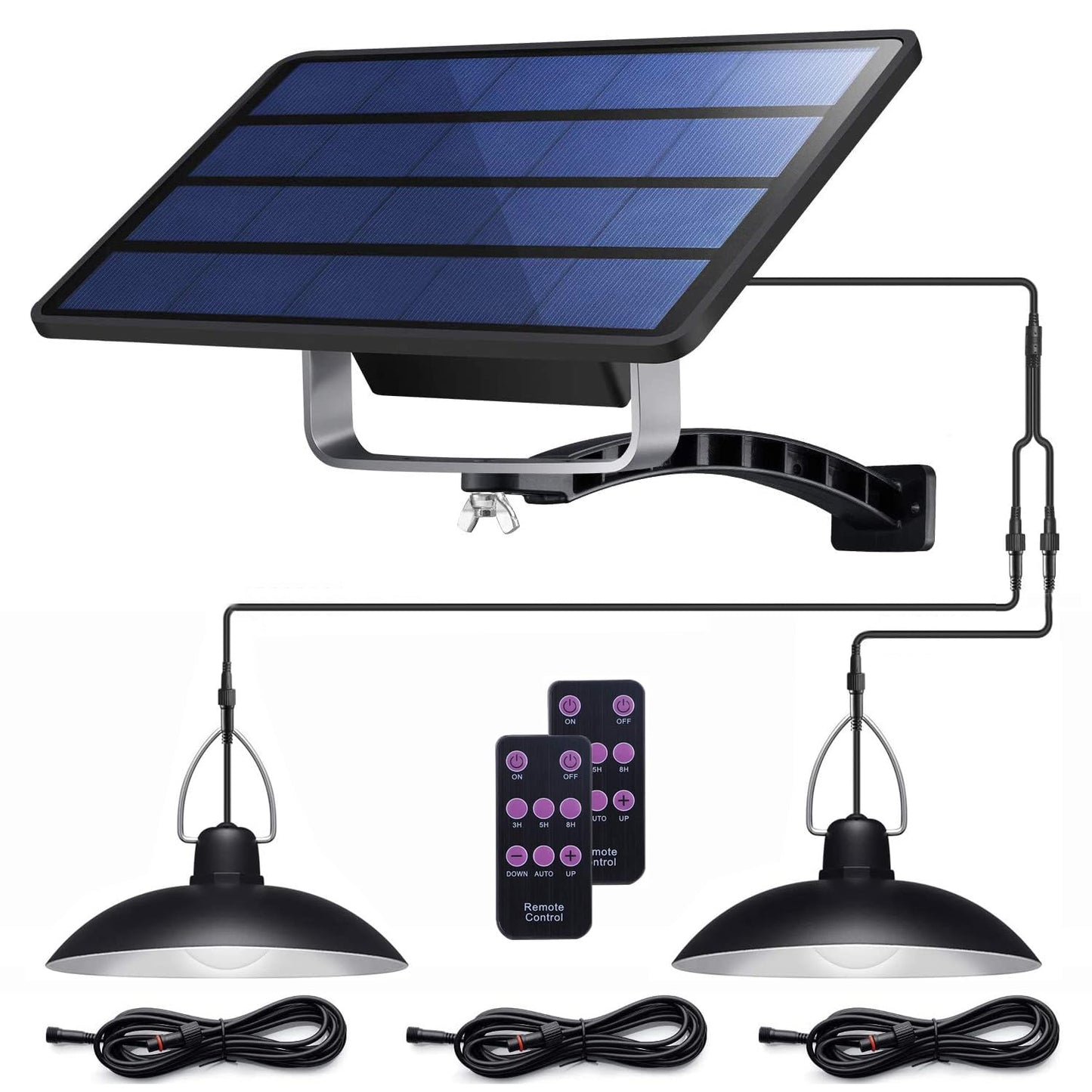 ABZXT Dual Solar Pendant Lights, IP65 Waterproof, Dusk-to-Dawn Auto, Remote-Controlled Outdoor Lamp for Shed, Barn, Coop & More