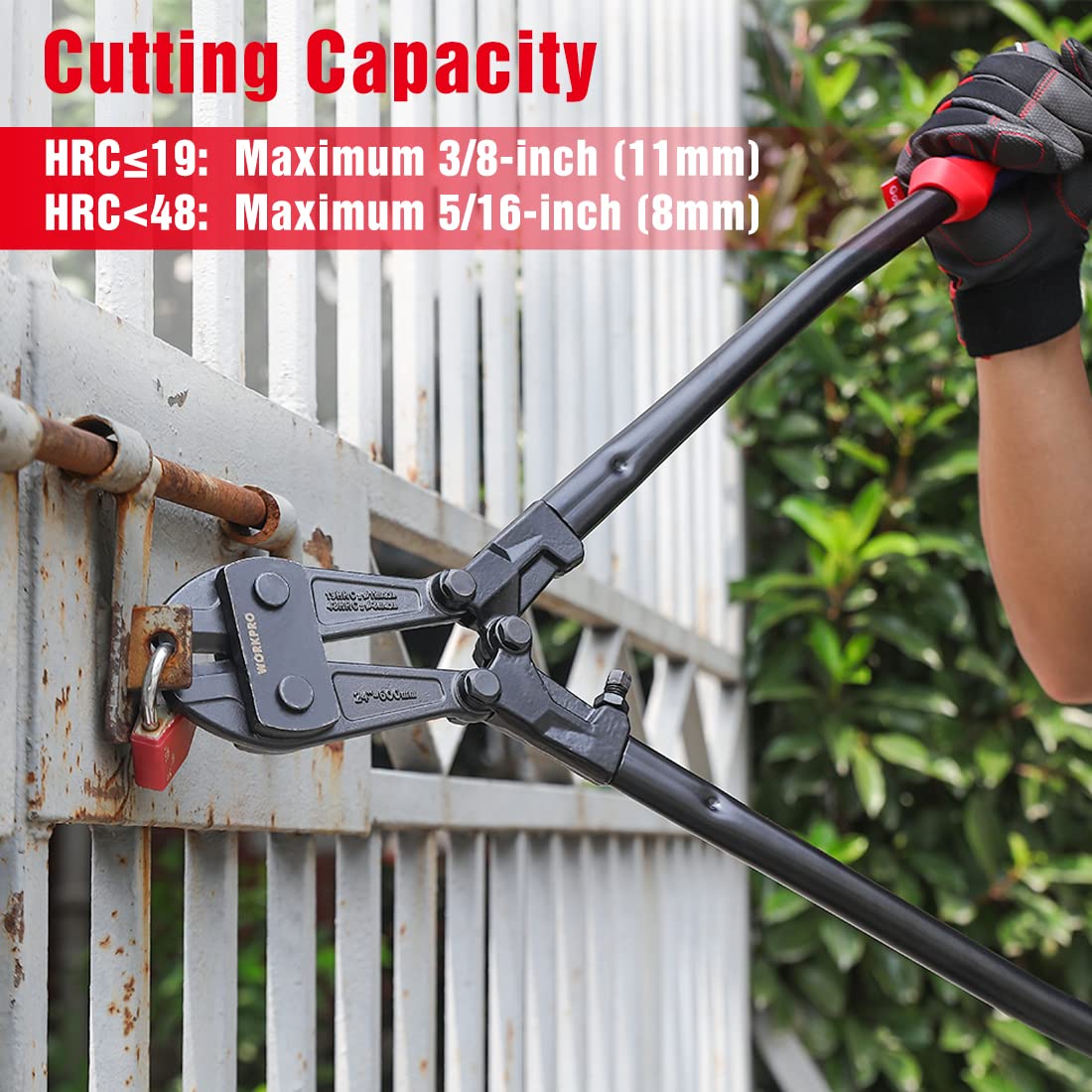 WORKPRO 24" Bolt Cutter with Chrome Vanadium Steel Blade, Cuts Padlocks, Chains, Rivets, Soft Metal, Bi-Material Rubber Grip W017015A