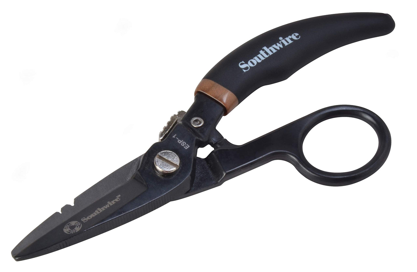 Southwire ESP-1 Electrician Scissors DataComm Snips – Serrated Blade, Built-in Notches, Textured Grip, Precise Control, Durable