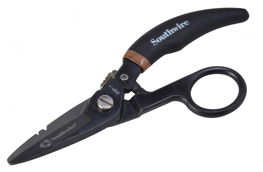 Southwire ESP-1 Electrician Scissors DataComm Snips – Serrated Blade, Built-in Notches, Textured Grip, Precise Control, Durable