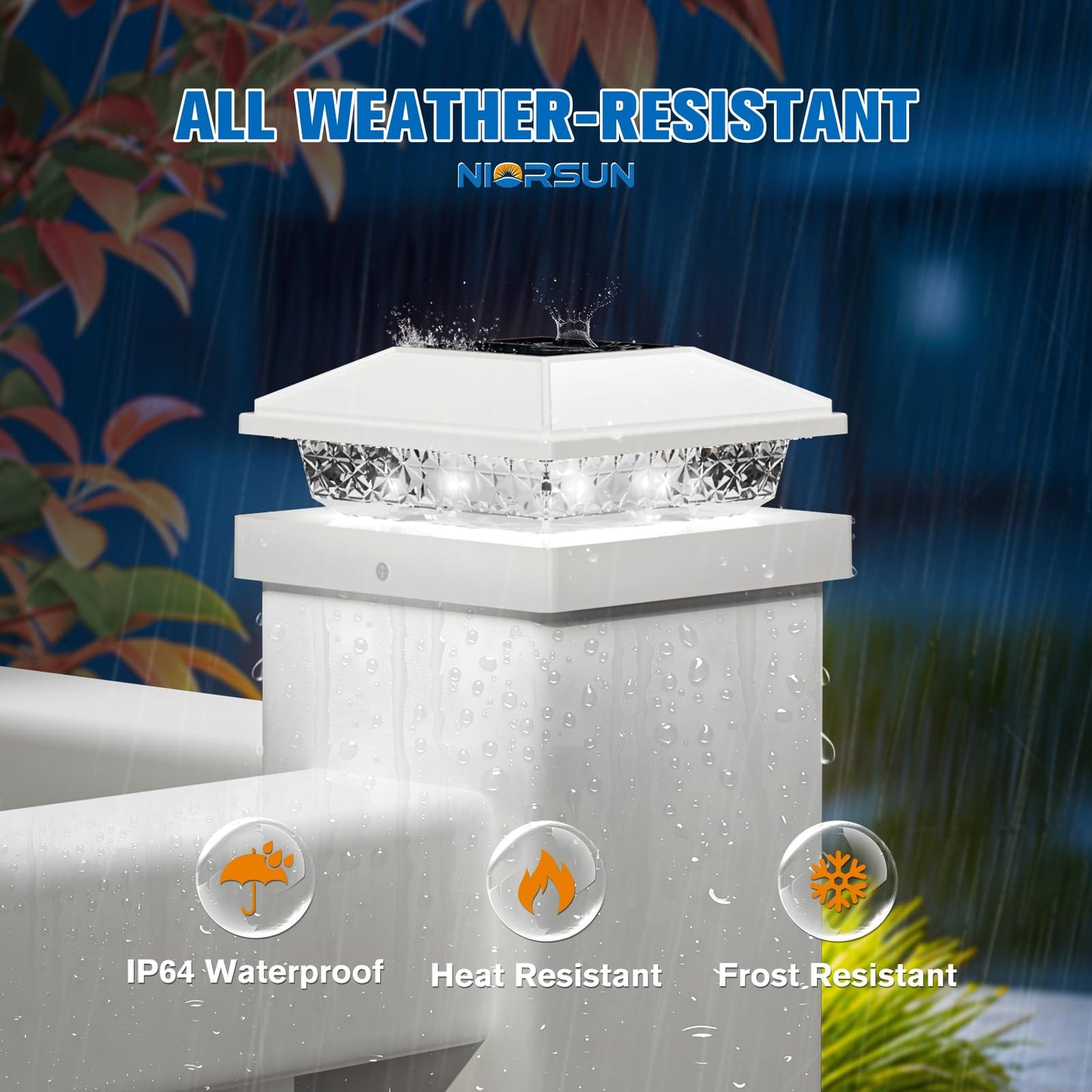 NIORSUN 12-Pack Solar Post Lights for Outdoor Fence & Deck, Cool White, Waterproof, Fits 4x4 & 5x5 Posts, Garden Patio Decor