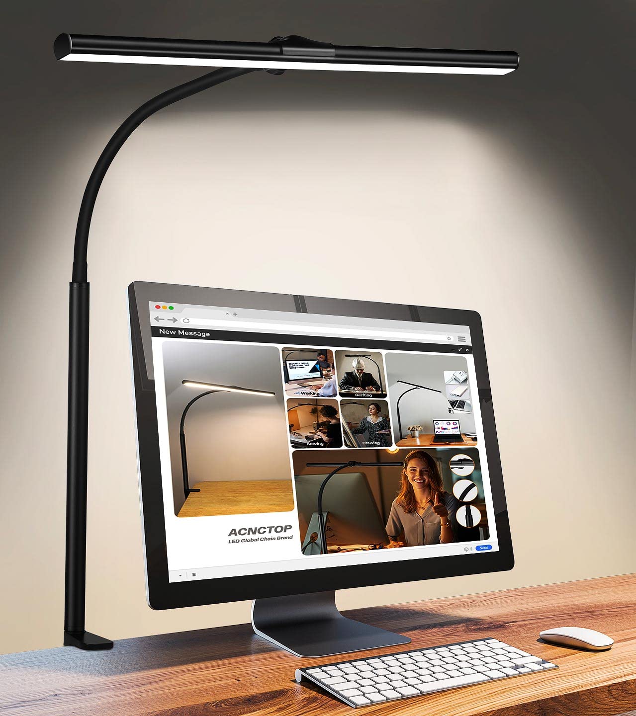 ACNCTOP LED Desk Lamp for Office & Home, Eye-Caring Architect Task Light, 25 Modes, Adjustable Gooseneck Clamp, Reading & Study