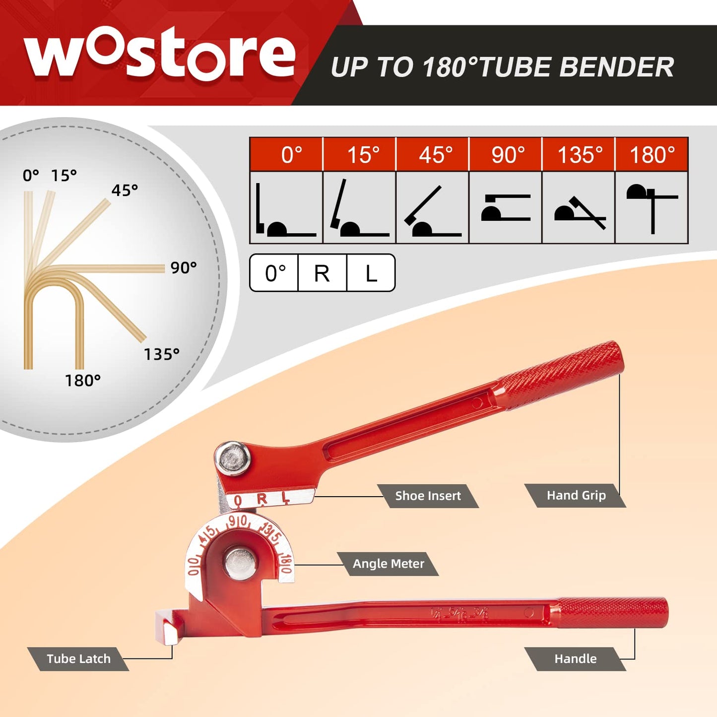 Wostore 180 Degree Tubing Bender for 1/4 5/16 and 3/8 Inch Copper Aluminum Thin Stainless Steel Red