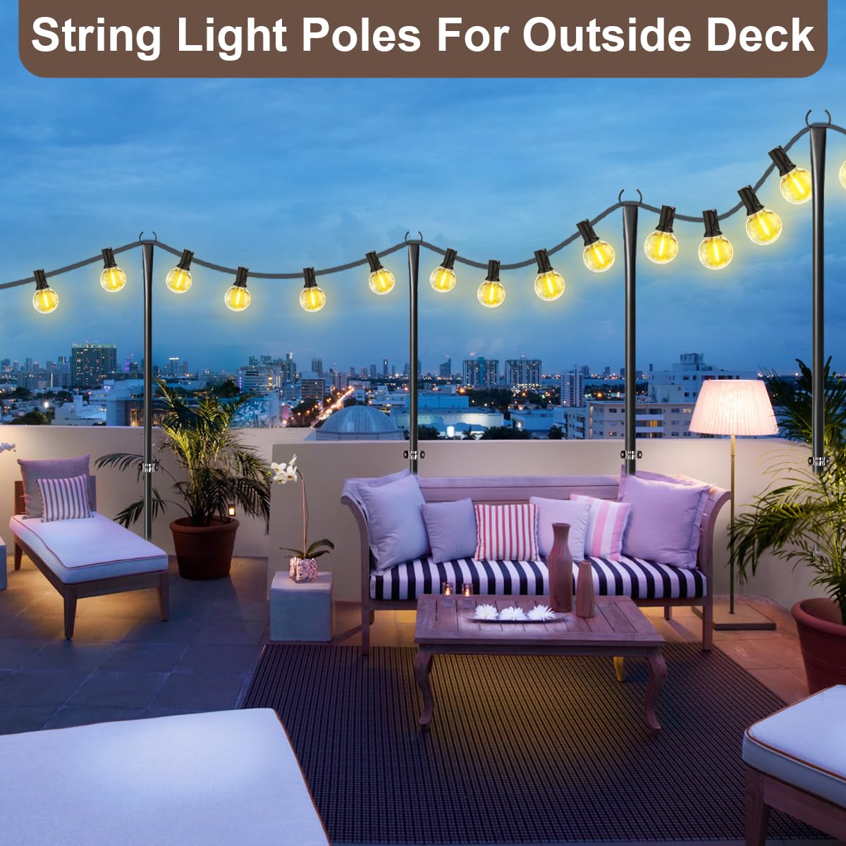 MuliVid 6-Pack 9FT Outdoor String Light Poles, Metal Hanging Light Stands with Forks for Patio, Garden, Backyard, Pergola, Party