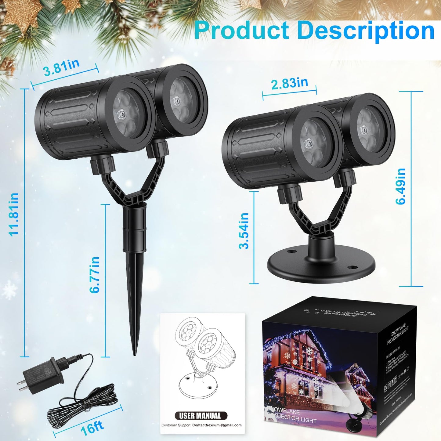 2025 MuliVid Double Head Outdoor Christmas Projector Light – Waterproof Snowfall & Snowflake LED for Xmas, Patio, Garden, Holiday Decor