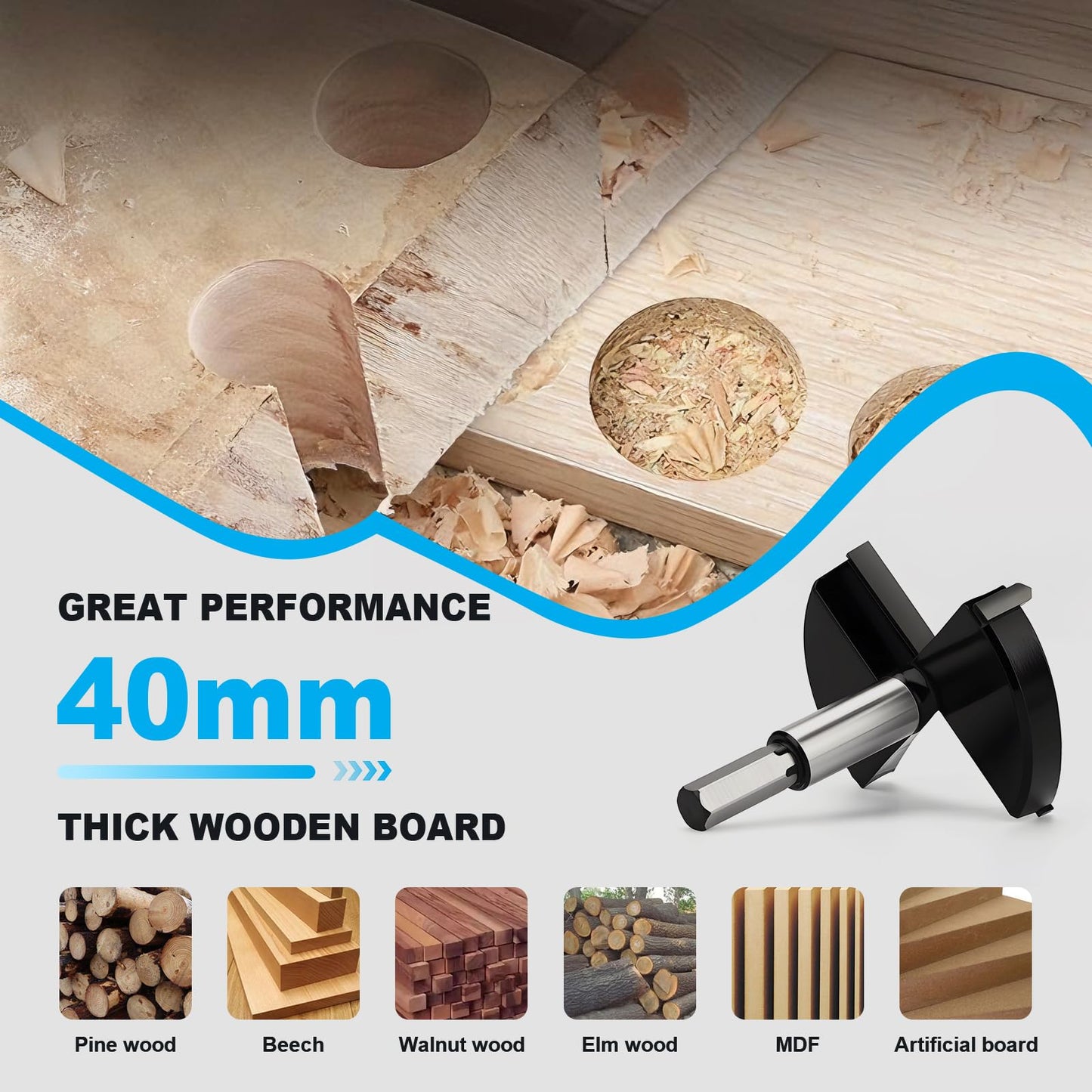 1-1/2 Inch Forstner Drill Bit Carbide Tipped,Woodworking Hinge Cutter for Precise Flat Bottom Holes in Hard Wood,Plywood,Plastic - Professional Grade