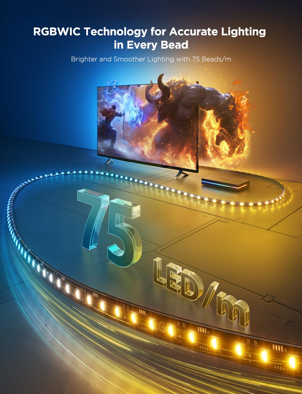 Govee HDMI 2.1 Sync Box 2 with TV Backlight, AI RGBIC, 8K@60Hz, 4K@144Hz, VRR/ALLM, Matter & Alexa, 55–65" TVs