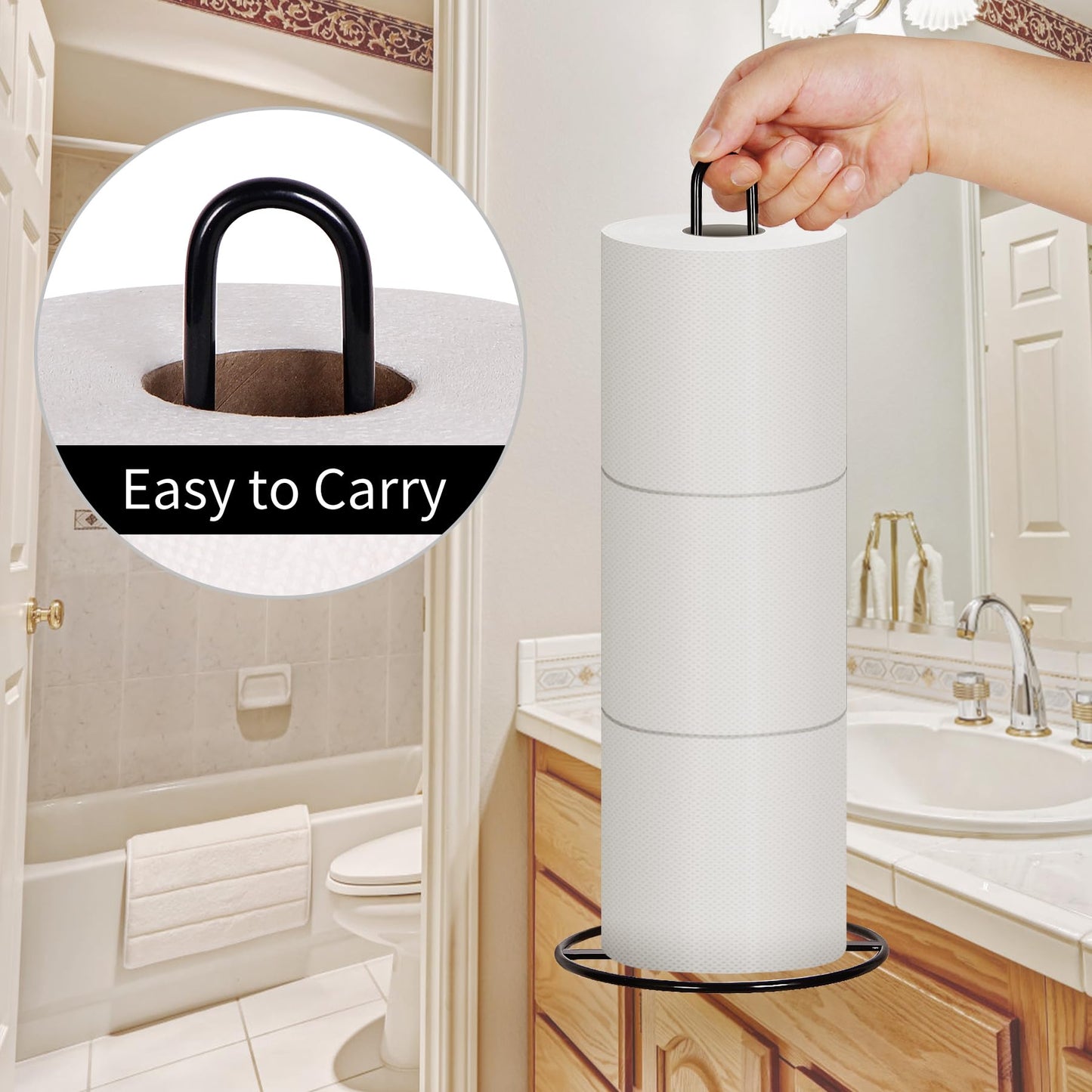 Toilet Paper Holder Stand, OBODING, Black Freestanding Toilet Paper Holder for Storing 3 Rolls of Toilet Papers (Black)