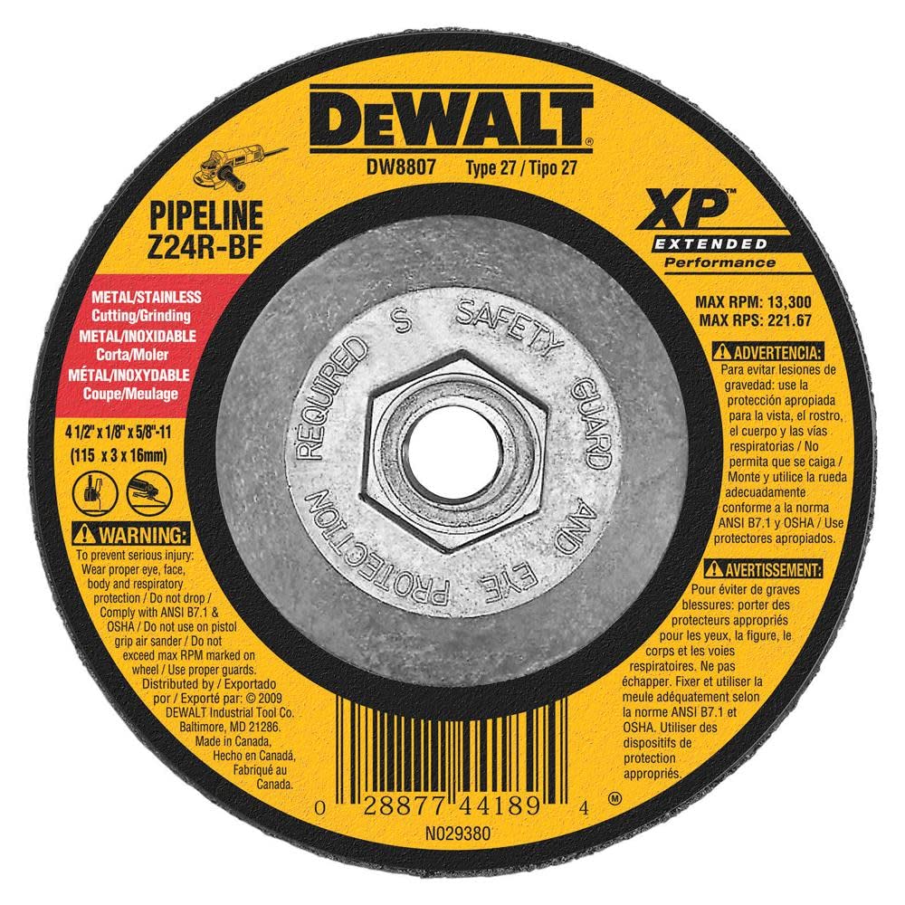 DEWALT DW8807 4-1/2-Inch by 1/8-Inch by 5/8-Inch-11 XP Grinding Wheel