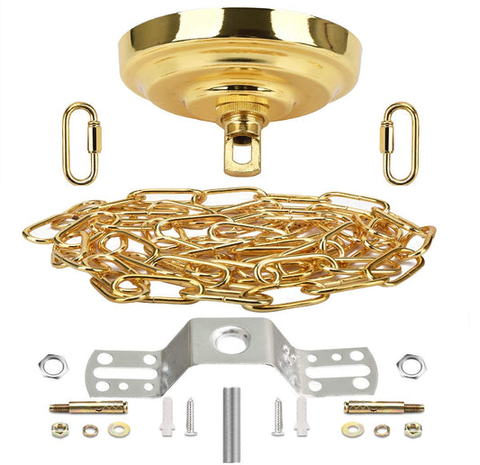 Sangle Soppfy Vintage Canopy Kit & Pendant Light Chain for Chandeliers or Swag Lights, 6ft, 60lb Max, 5" Diameter, Pure Gold