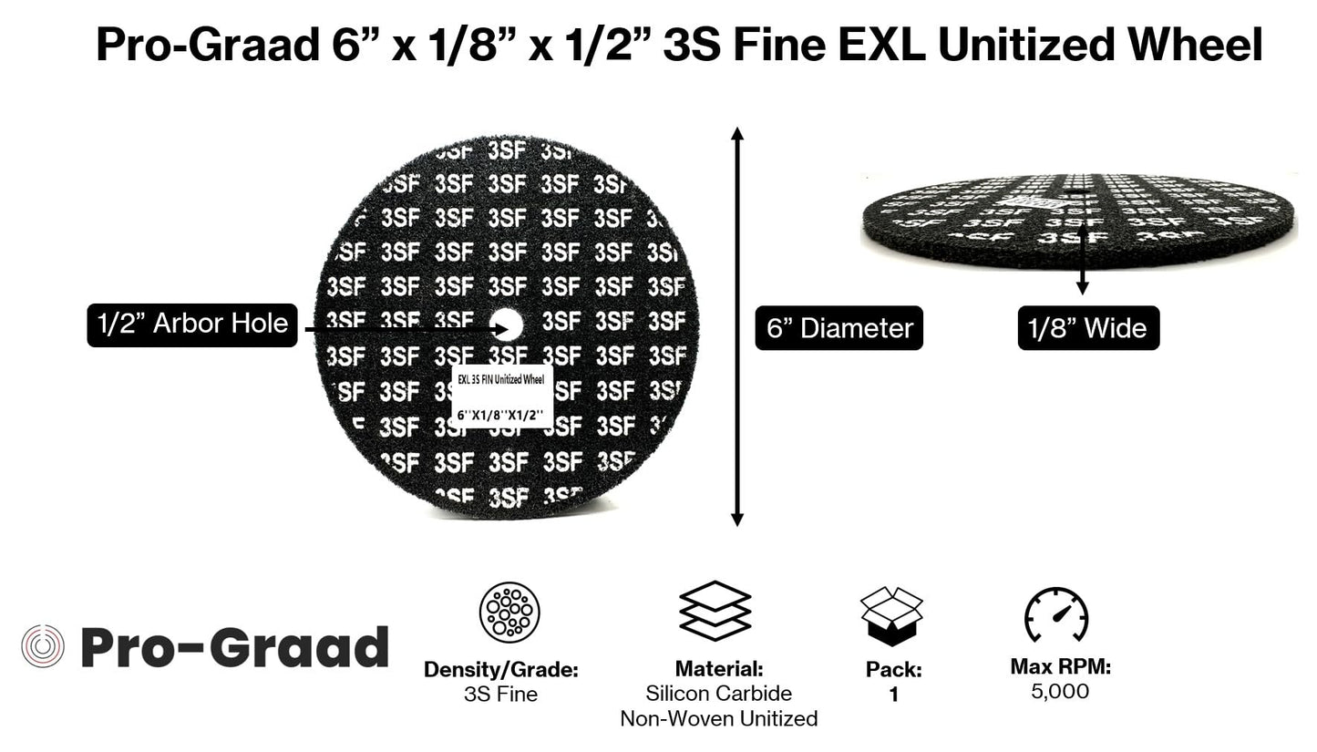 Pro-Graad EXL Unitized Wheel, Silicon Carbide, 6" Diameter x 1/8" Wide x 1/2" Arbor, 3S Fine | 27997 | (Pack of 1)