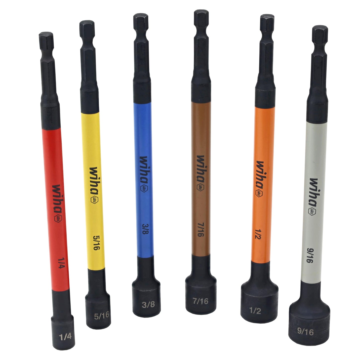 Wiha 70486 Magnetic Nut Setter Set, 6 Piece SAE, Color Coded, 1/4-Inch Hex Drive, Impact Rated