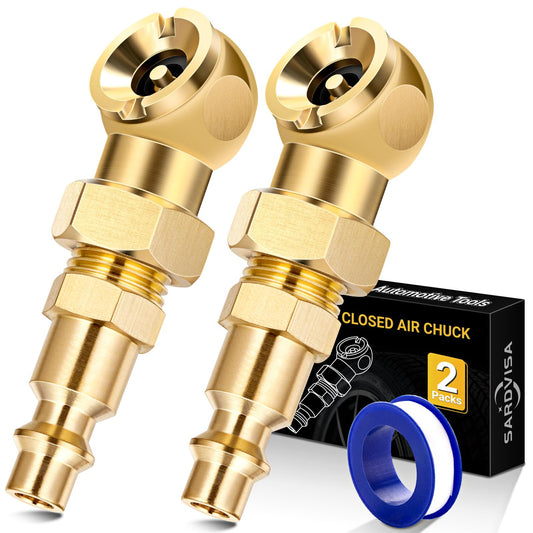 SARDVISA 2-Pack Metal Air Chucks, Closed Ball Tire Inflator Nozzle with 1/4" NPT Quick Plug for Air Compressor Accessories