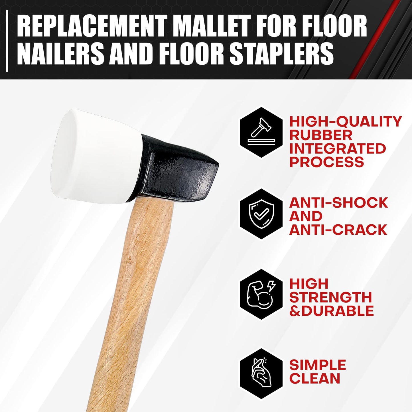 C&T White Rubber Flooring Mallet with Replaceable Head,Non-Marring Head, Wood Handle, 1 Replacement head