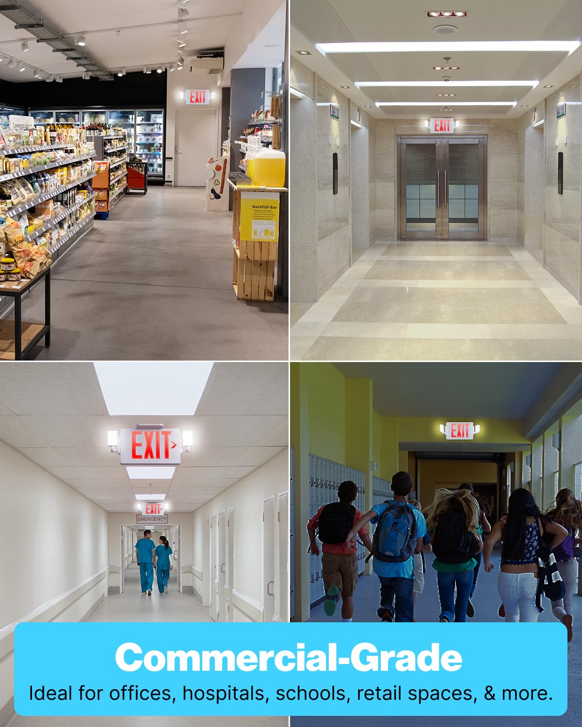 Sunco 6 Pack Emergency Exit Signs With Lights With Backup Battery, Red, 94V-0 Fire Resistant, 120-277V, Wall Or Ceiling Mount, Commercial Grade UL