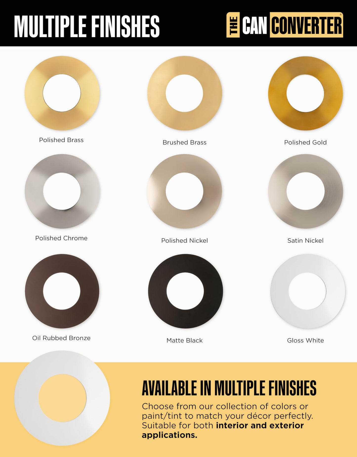 Can Converter Ceiling Medallion for 5" & 6" Recessed Lights – White Steel Decorative Cover Plate for Chandeliers & Pendants