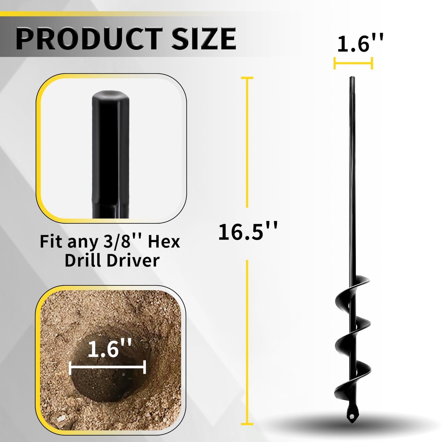 SORANGEUN 1.6" x 16.5" Auger Drill Bit for Planting, Bulb Planter Tool for Cordless Drill, 3/8" Hex Drive