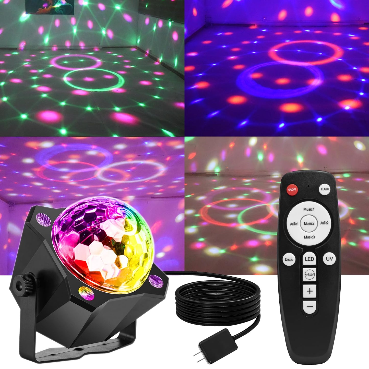 Disco Ball Party Lights Sound Activated with Strobe Effect for Halloween Christmas Parties Birthday Karaoke Wedding Home Club Decor