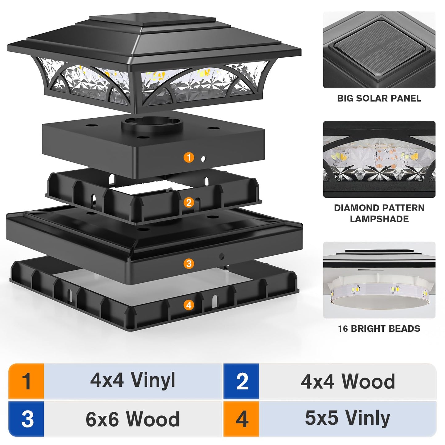 APONUO 12-Pack Solar Post Cap Lights for 4x4, 5x5, 6x6 Posts - Auto On/Off, IP64 Waterproof, Warm & Cool White, Deck & Yard Black Lights