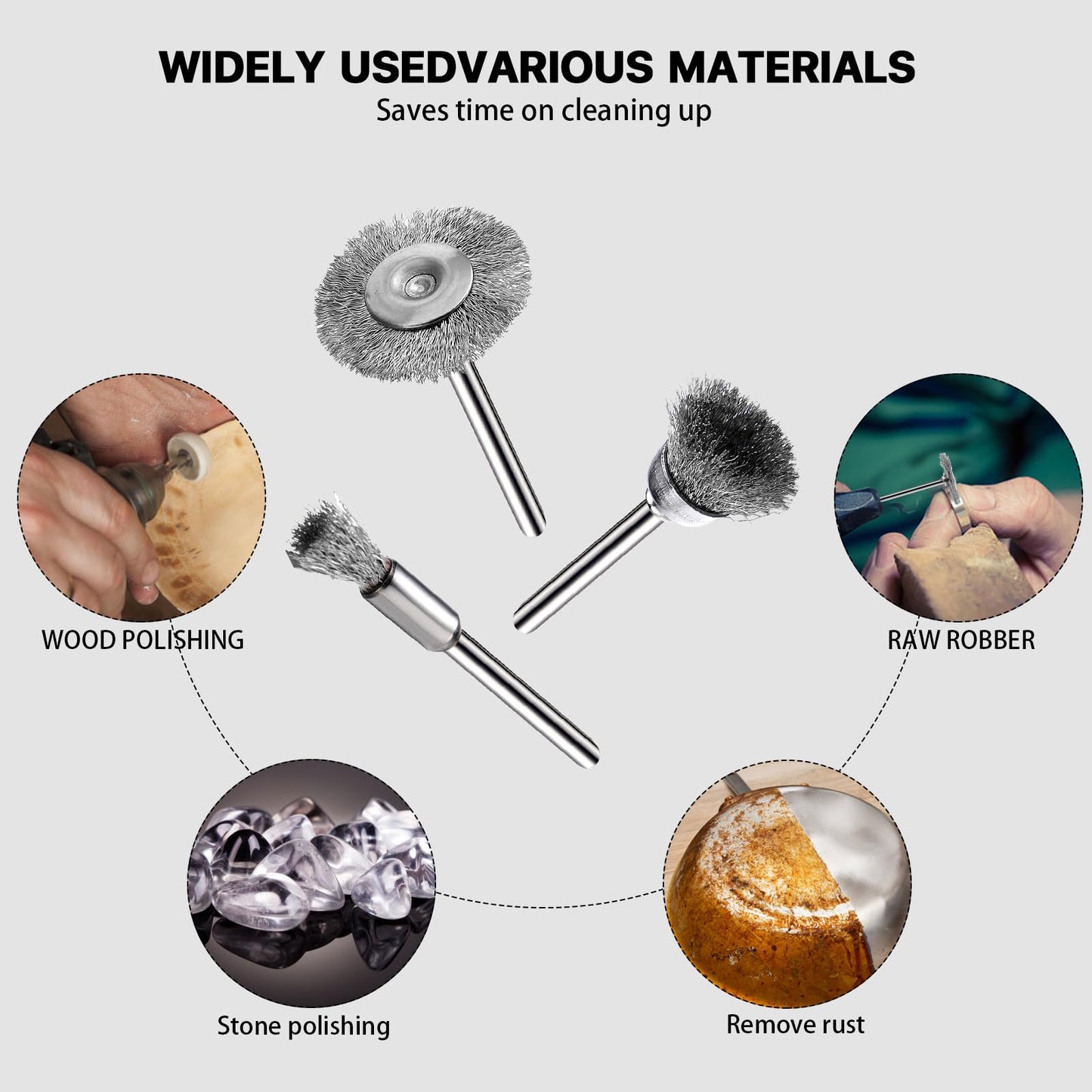 EASYIKI 15 Pieces Stainless Steel Wire Brushes, Wire Brush Wheel, Steel Wire Polishing Wheel Kits for Dremel Rotary Tools (1/8 Inch Mandrel)