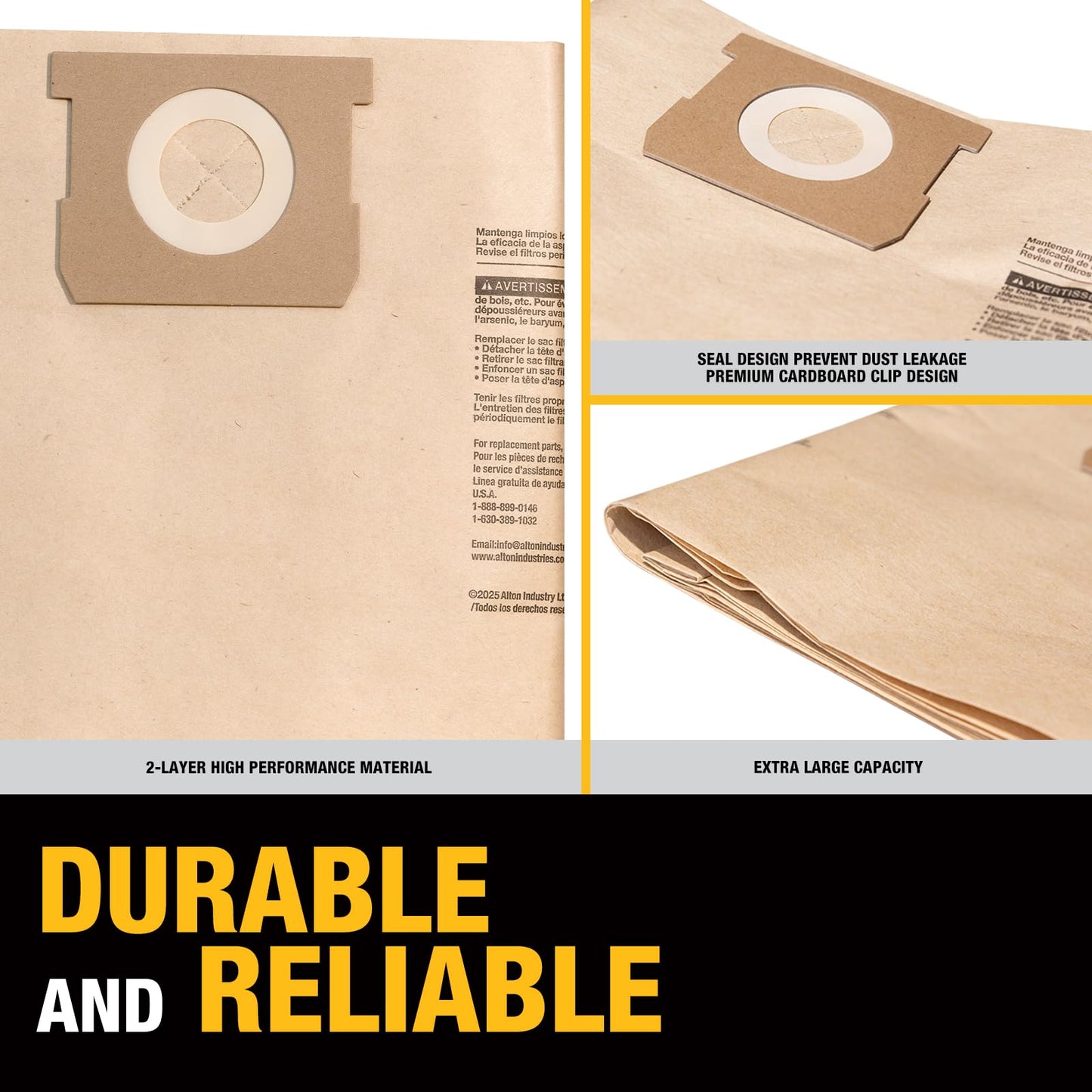 DEWALT DXVA19-4104 Dust Filter Bags 3-Pack, High-Efficiency Replacement for 5-8 Gallon Wet/Dry Vac, Vacuum Dust Collection Bags