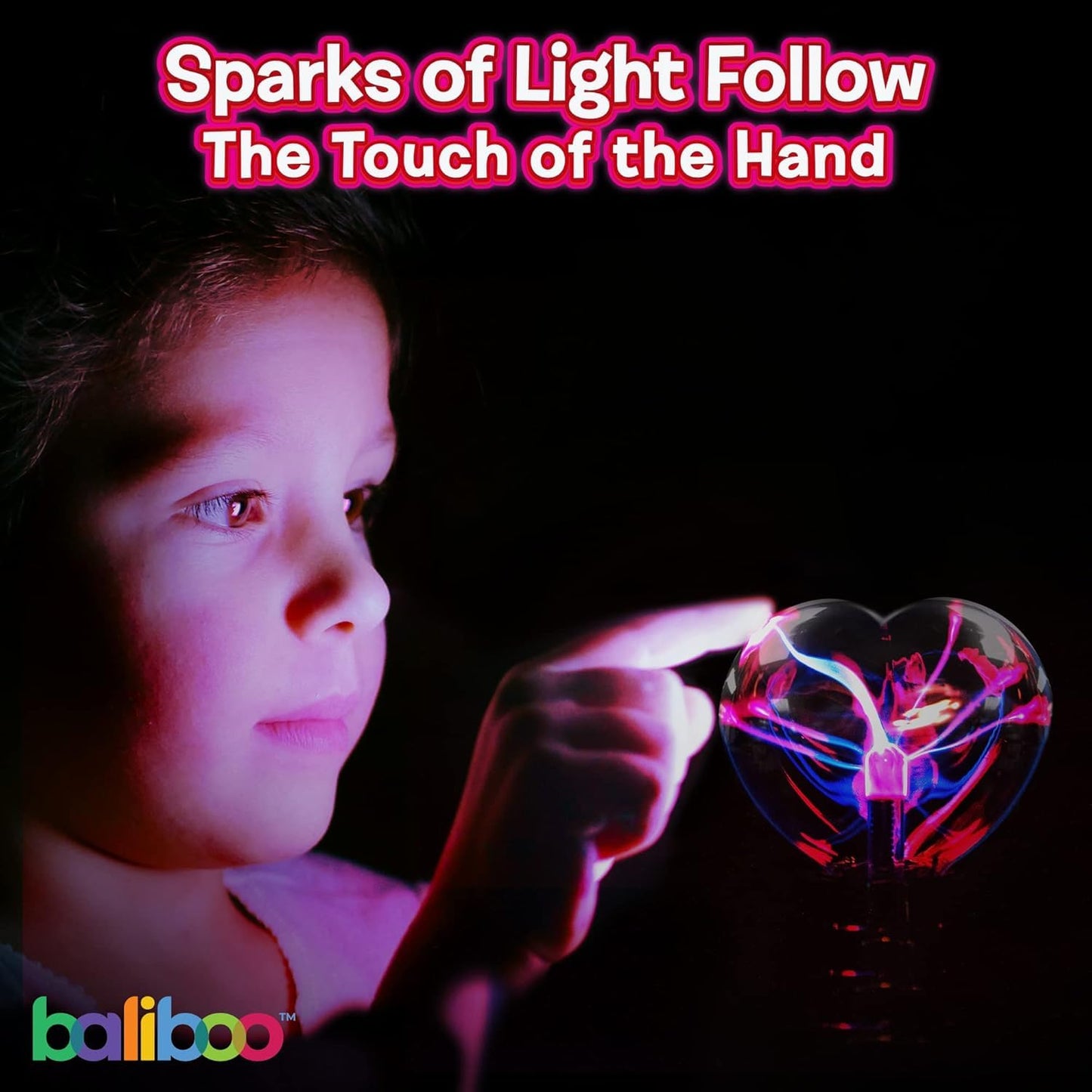 BALIBOO 4" Heart Plasma Lamp – Touch-Activated Lightning Globe, USB & Battery Powered, Interactive Science Ball, Valentine's Gift